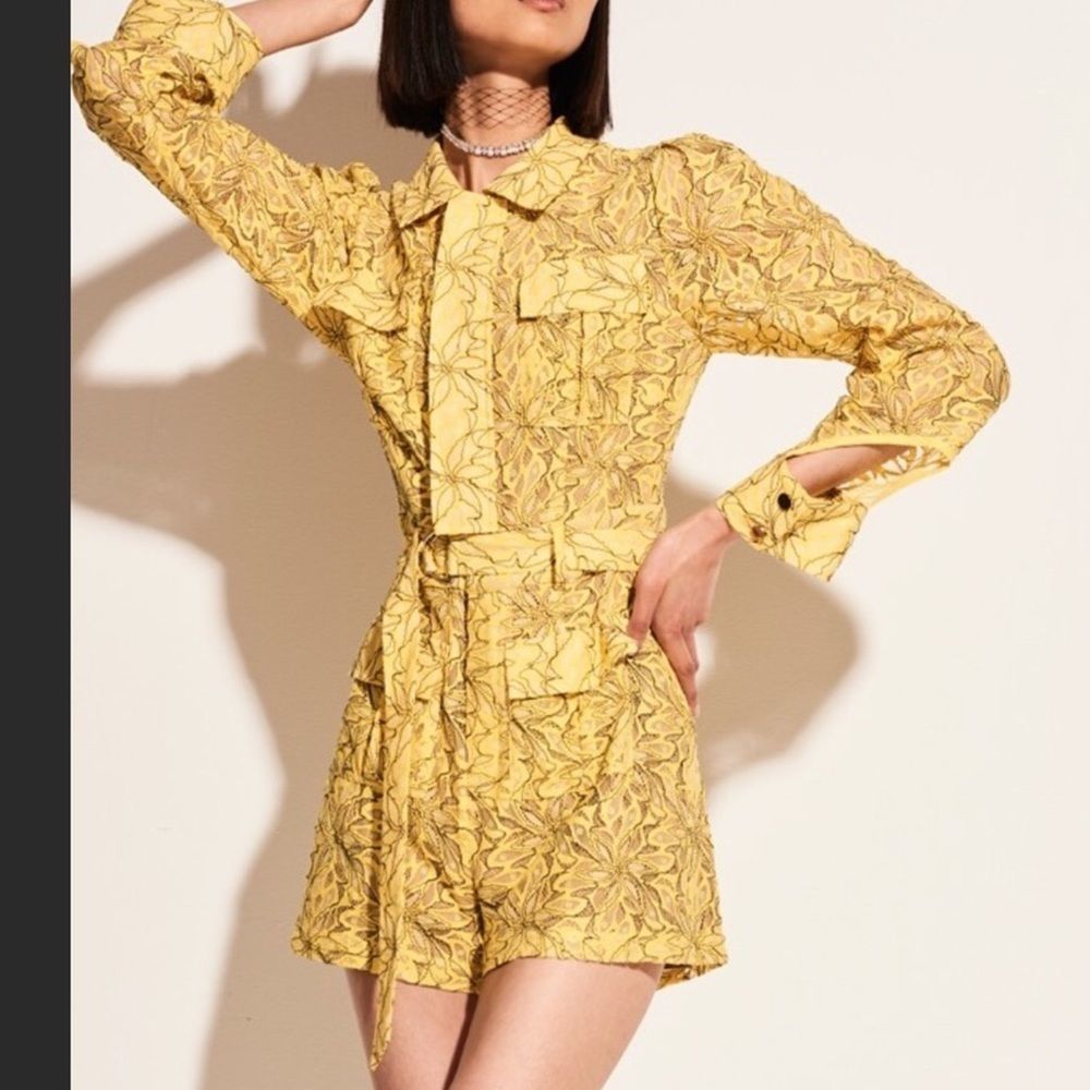 WNTRMSE | Winter Muse Yellow Sheer Lace Playsuit Romper Shorts Jumpsuit …